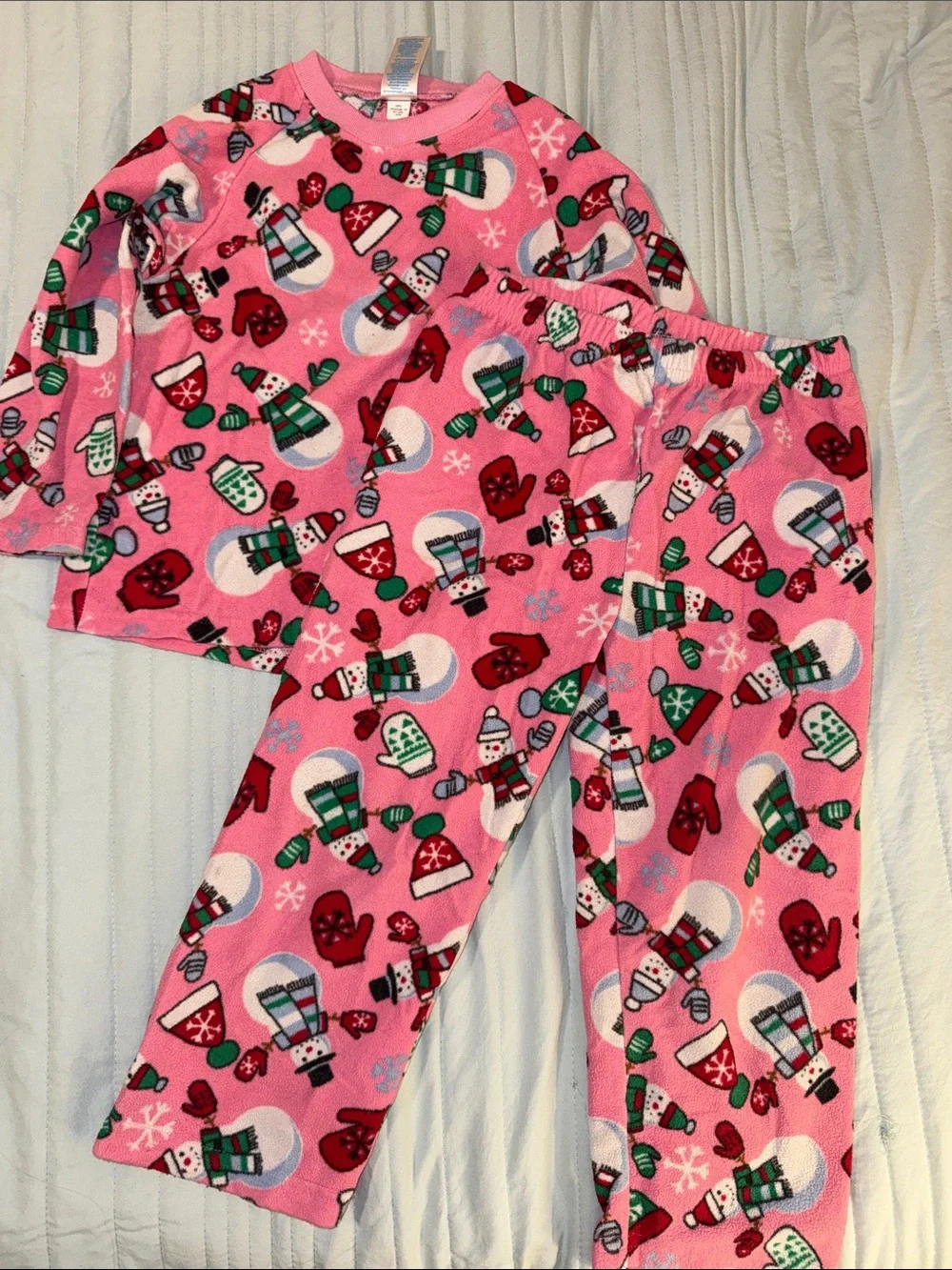 Pink Winter Snowman Fleece Pajama Set